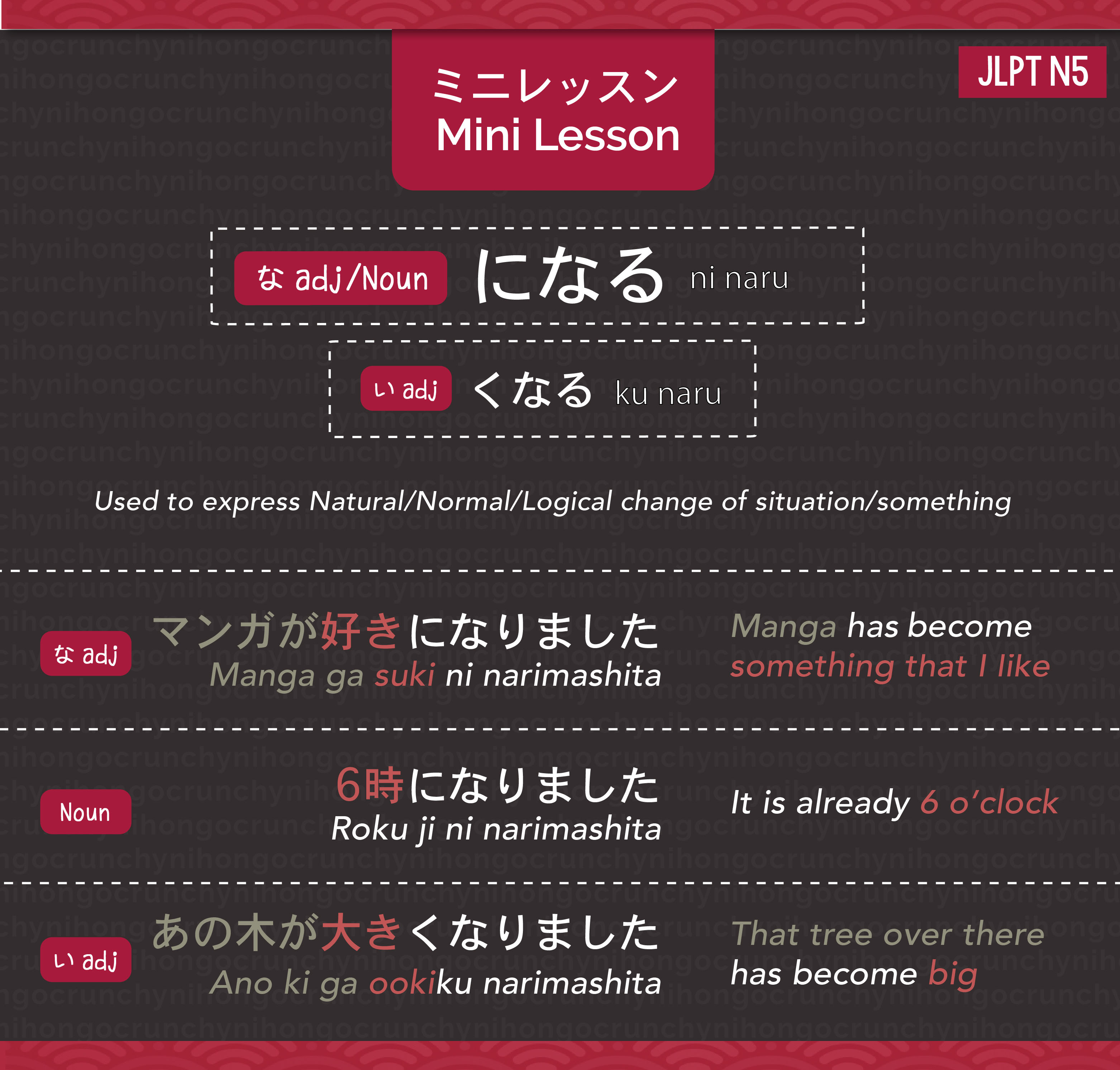 jlpt-n5-grammar-ni-naru